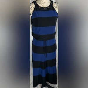 WHBM Women's Black & Blue Striped Tie Waist Halter Midi Dress. Size M